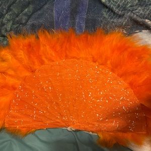 African Wedding/ party feather hand fan orange color